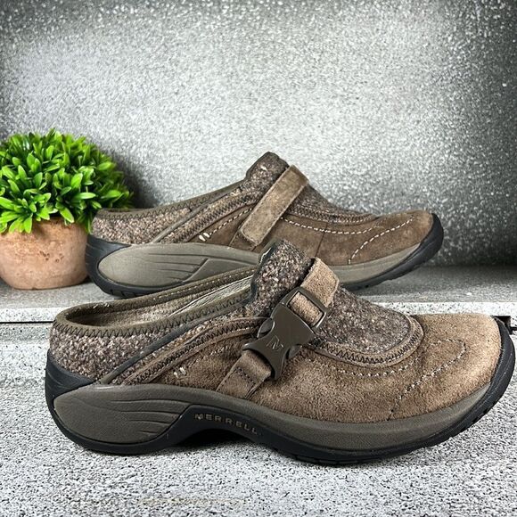 Merrell Encore Side Step Stone Leather Wool Clogs Shoes Mules Size 6 - Picture 3 of 7